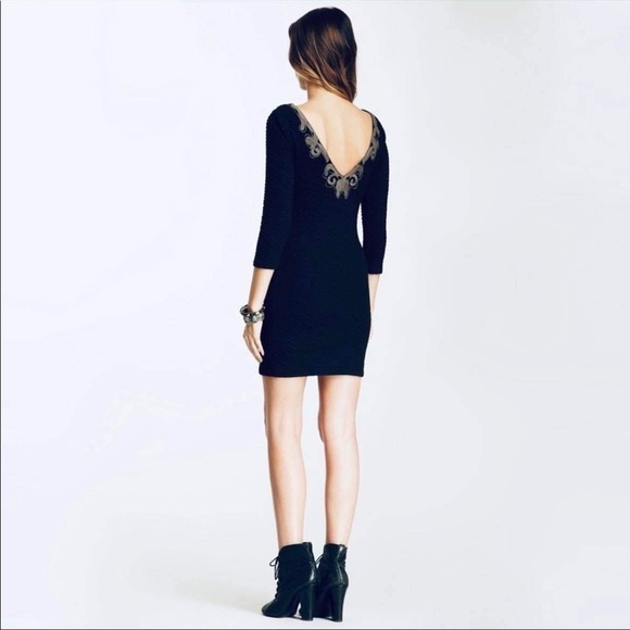 Free people Black textured “Looking for a  Stud” studded 3/4 sleeve mini dress - Picture 9 of 16